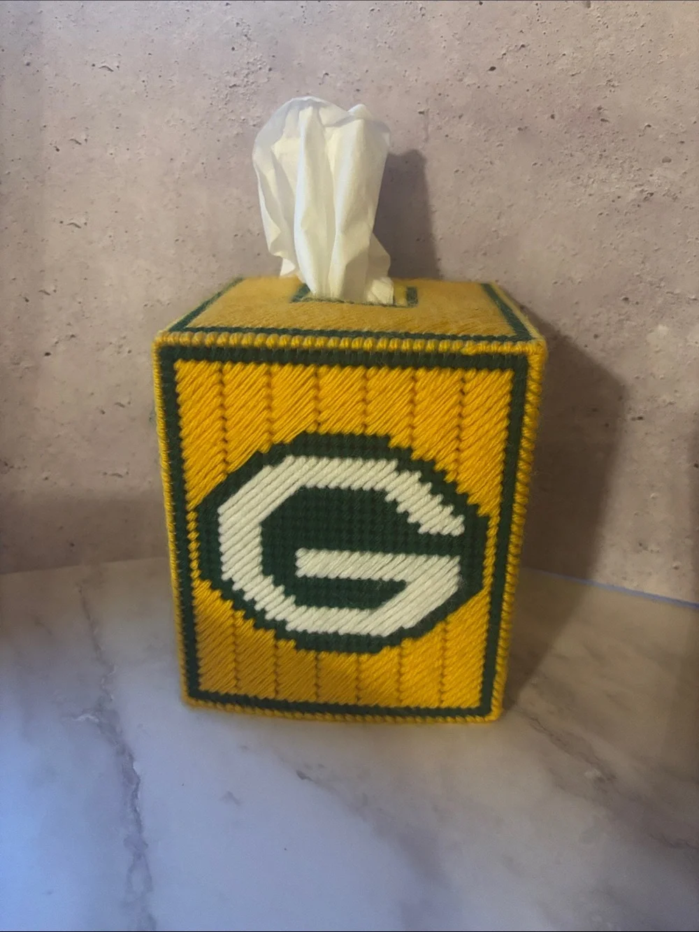 Green Bay Inspired Yellow and Green Tissue Box Cover Handmade